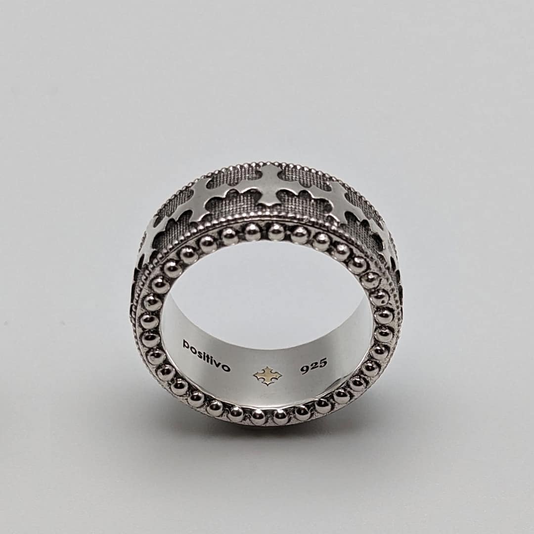 METAL + BEADED BAND RING (925 Black Oxidized)