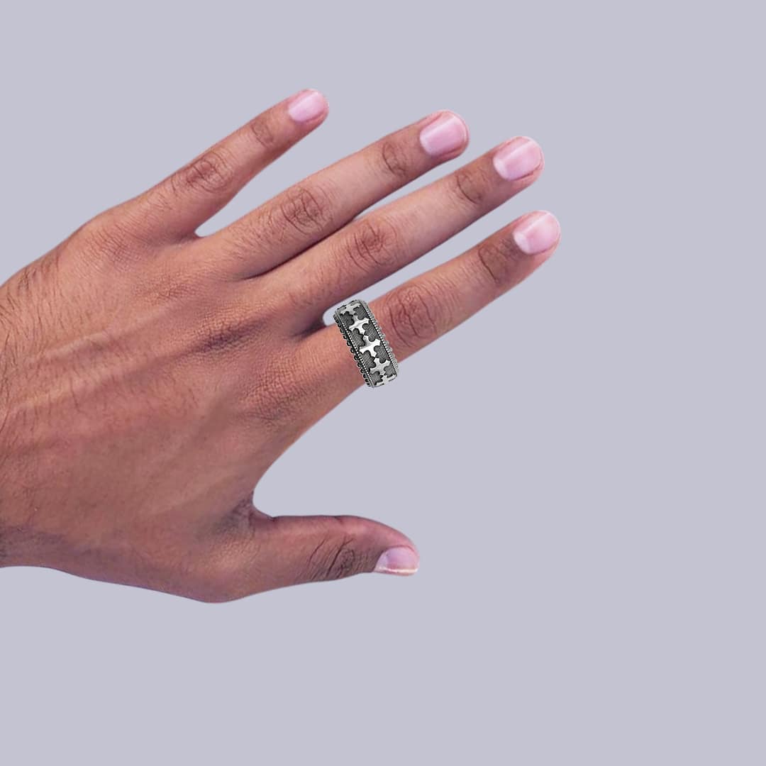 METAL + BEADED BAND RING (925 Black Oxidized) - Image 5