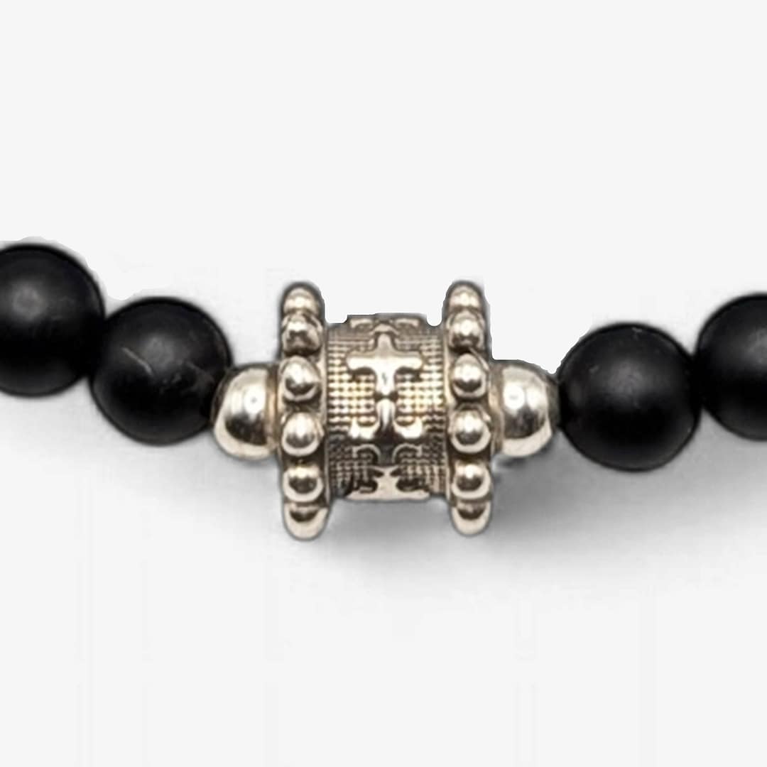 METAL + BEADED NECKLACE 2 BLACK ONYX MATTE FLOWER 266 (925 Black Onyx Matte) - Image 2