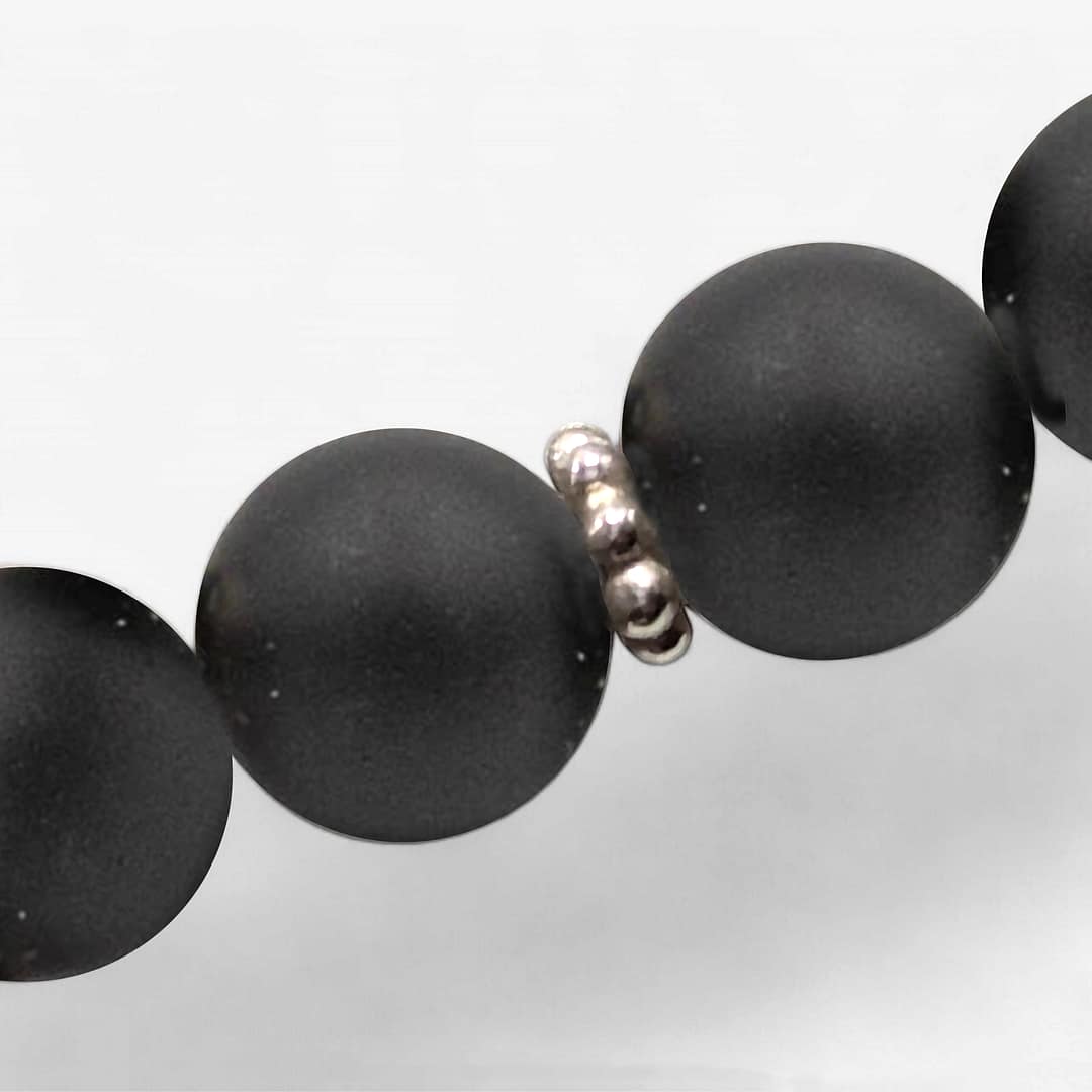 METAL + BEADED NECKLACE 2 BLACK ONYX MATTE FLOWER 266 (925 Black Onyx Matte) - Image 3