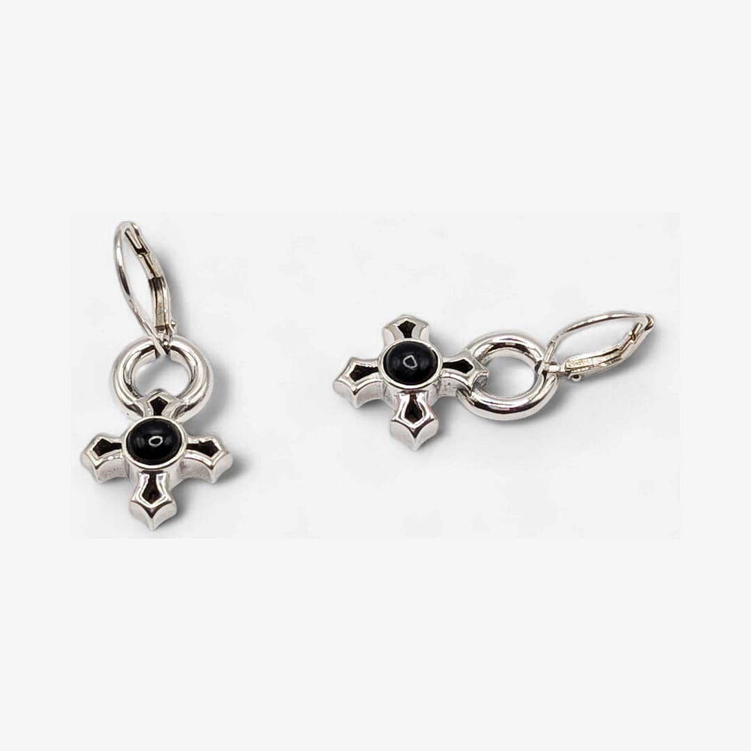 METAL + P SIGN LB G'STONE DROP EARRINGS (925 Black Onyx Cabochon) - Image 2