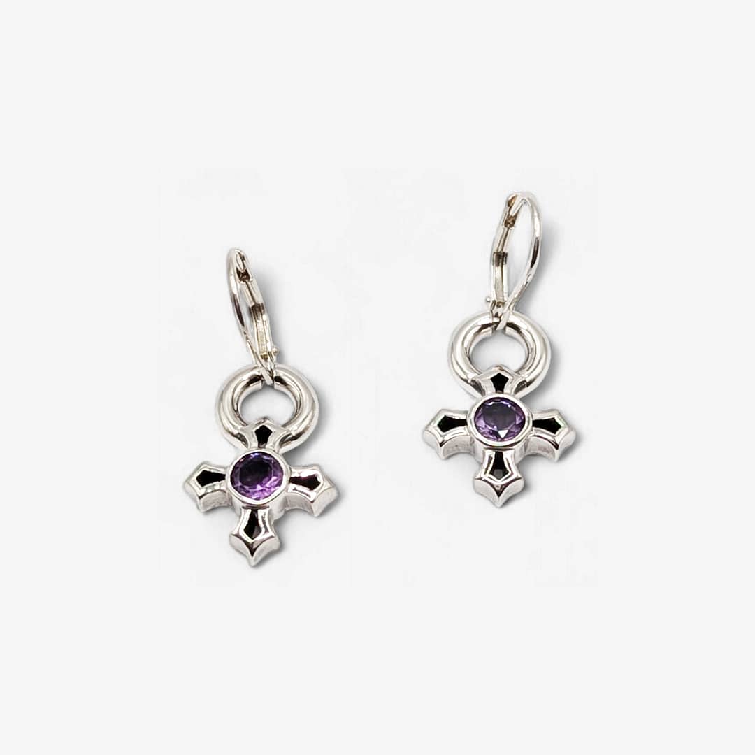 METAL + P SIGN LB G'STONE DROP EARRINGS (925 Faceted Amethyst)