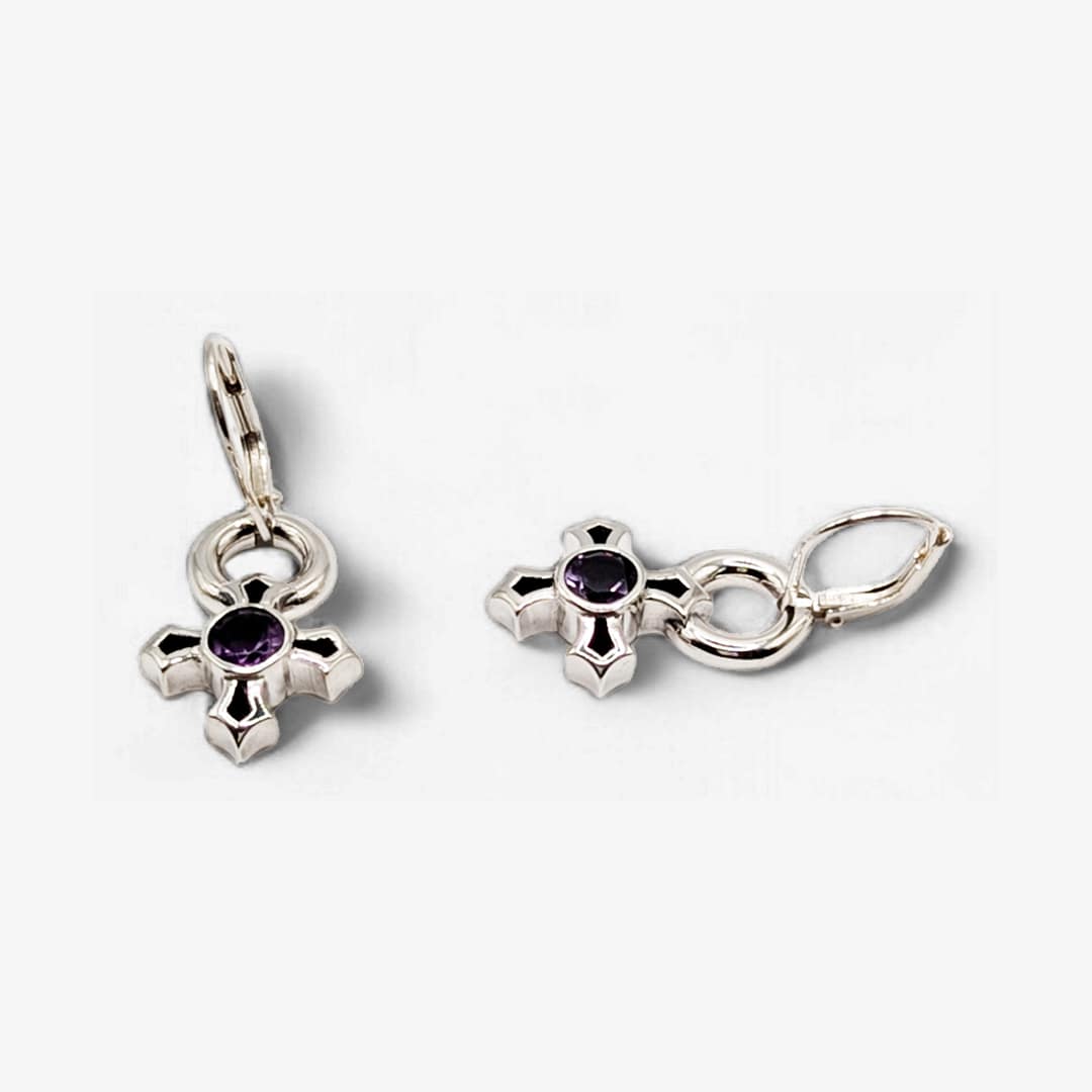 METAL + P SIGN LB G'STONE DROP EARRINGS (925 Faceted Amethyst) - Image 2
