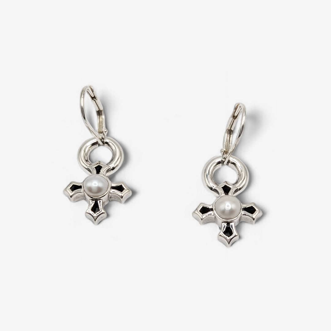 METAL + P SIGN LB G'STONE DROP EARRINGS (925 Freshwater Pearl)