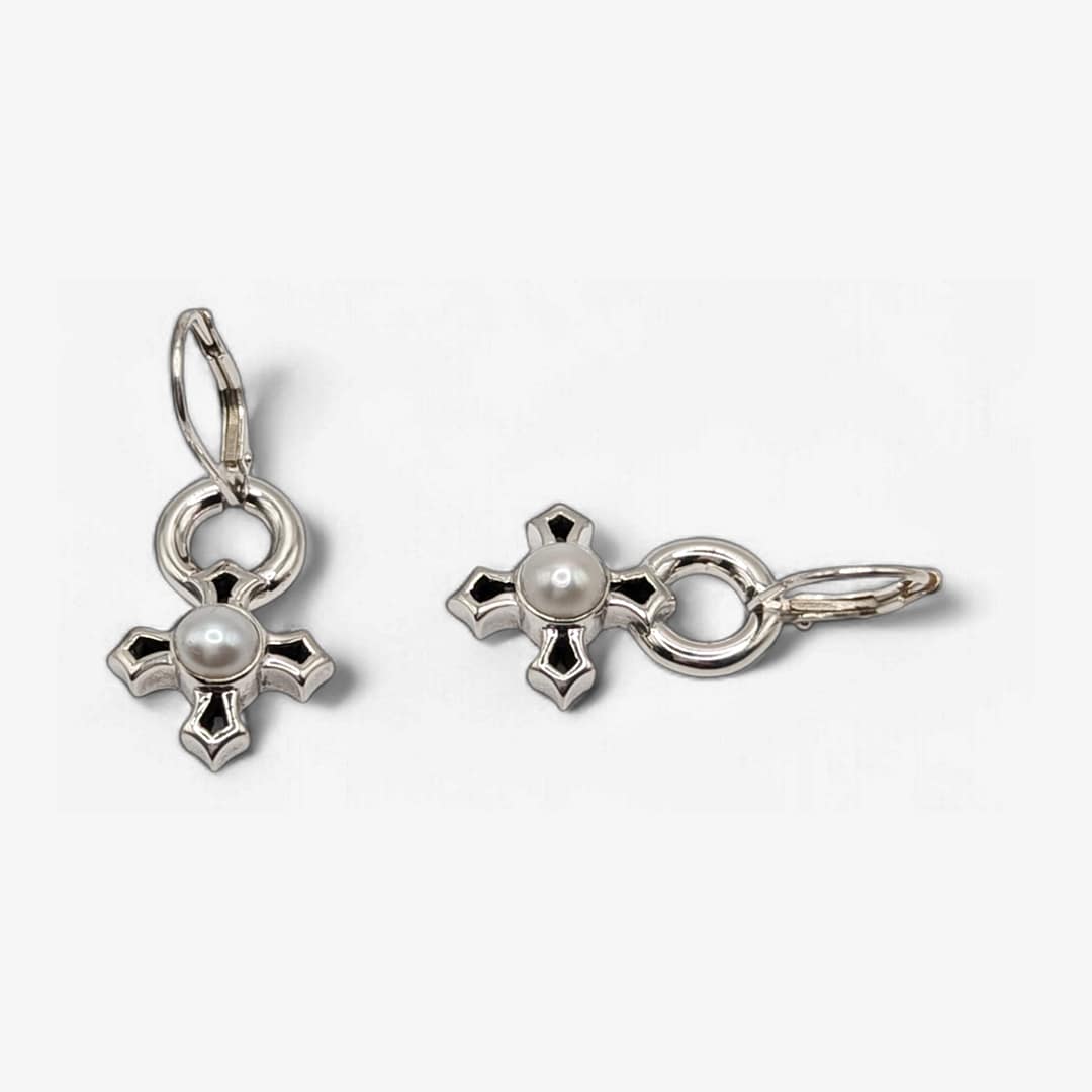 METAL + P SIGN LB G'STONE DROP EARRINGS (925 Freshwater Pearl) - Image 2