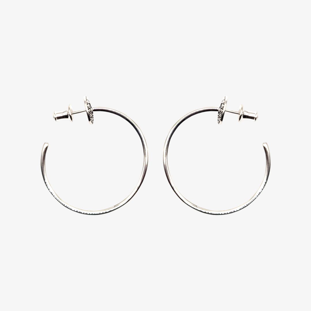 METAL + STUDDED HOOP EARRINGS 352 (925 Black Oxidized) - Image 2
