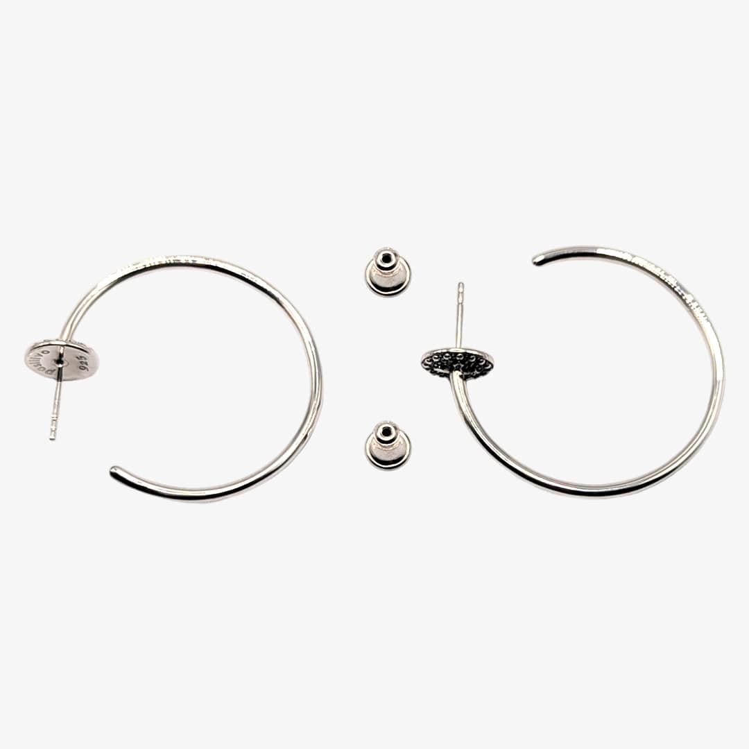 METAL + STUDDED HOOP EARRINGS 352 (925 Black Oxidized) - Image 4