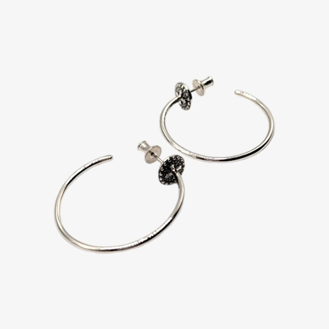 METAL + STUDDED HOOP EARRINGS 352 (925 Black Oxidized) - Image 3