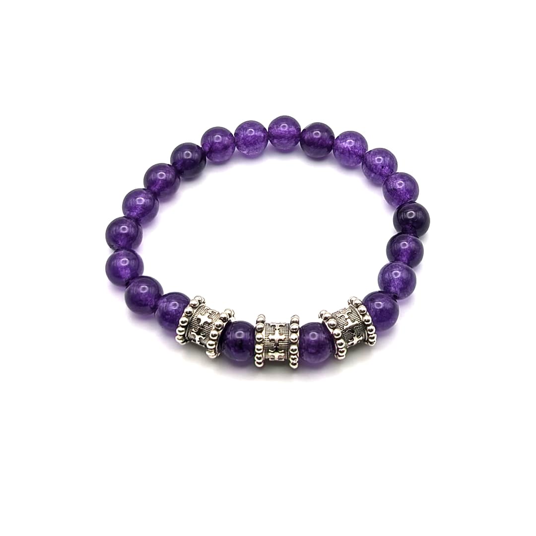 METAL + BEADED BARREL CHARM BRACELET 3S8 (925 Amethyst)