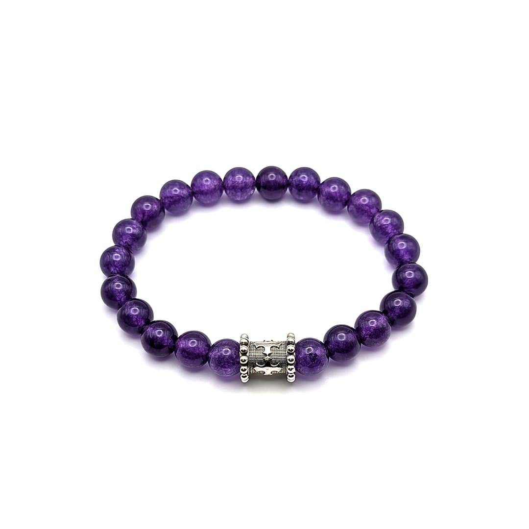 METAL + BEADED BARREL CHARM BRACELET 1L8 (925 Amethyst)