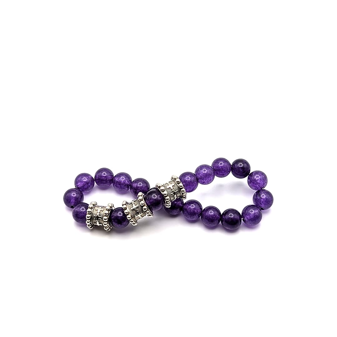 METAL + BEADED BARREL CHARM BRACELET 3S8 (925 Amethyst) - Image 2