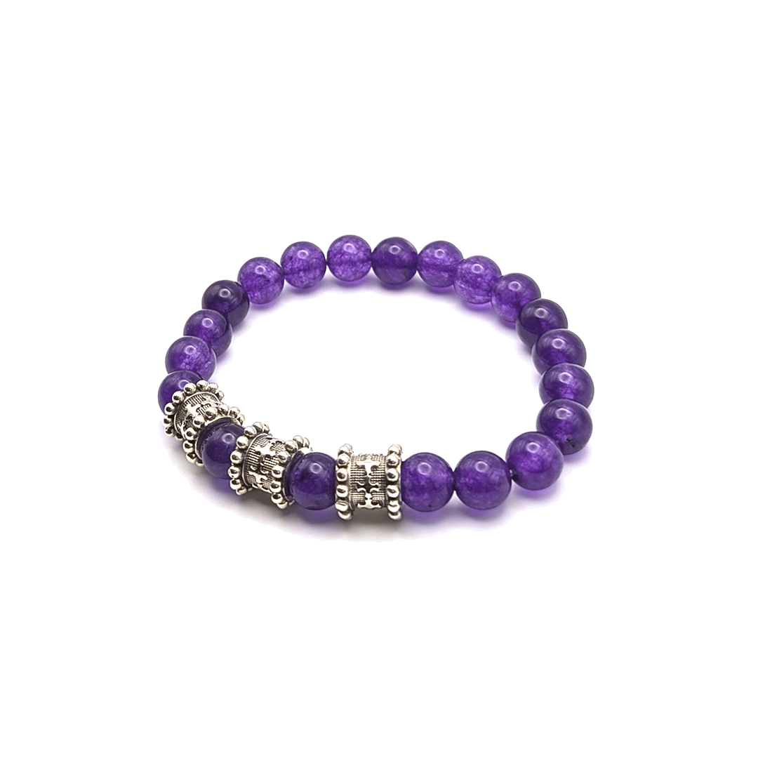 METAL + BEADED BARREL CHARM BRACELET 3S8 (925 Amethyst) - Image 3