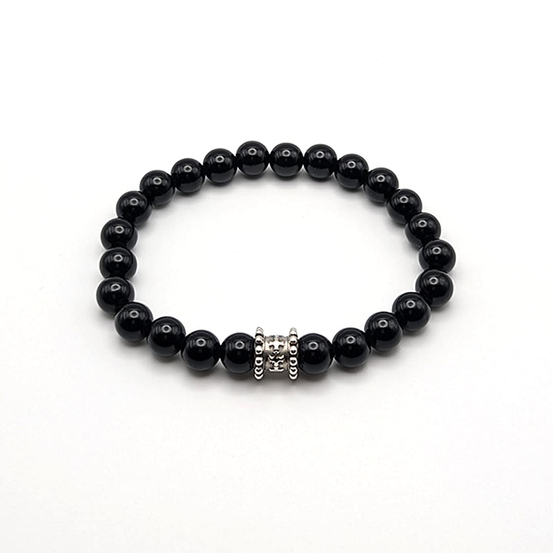 METAL + BEADED BARREL CHARM BRACELET S8 (925 Black Onyx)
