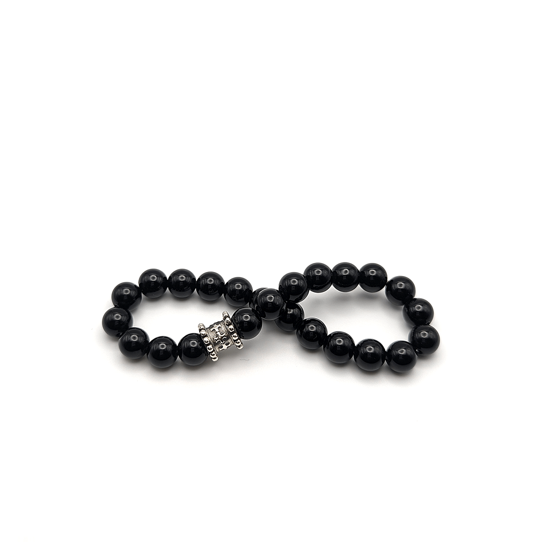 METAL + BEADED BARREL CHARM BRACELET S8 (925 Black Onyx) - Image 2
