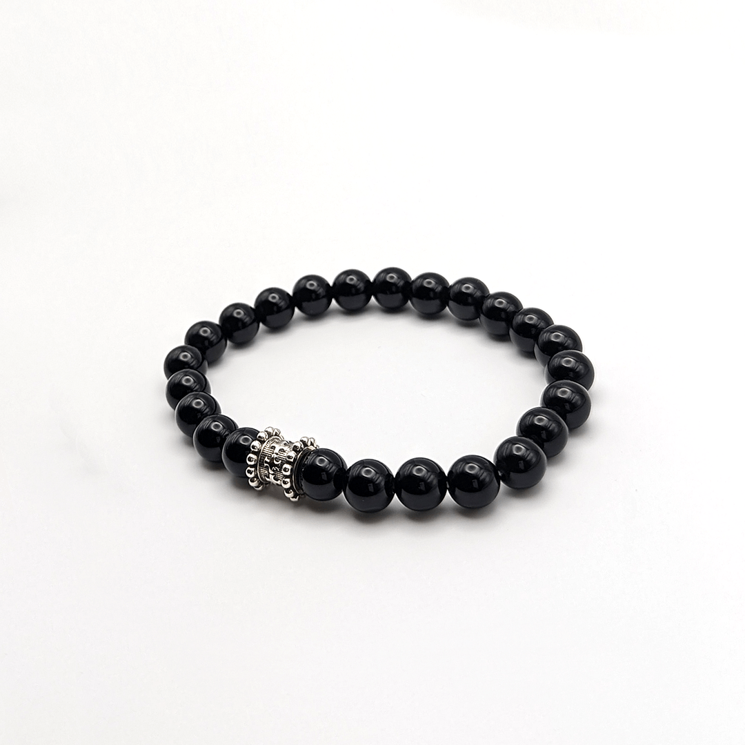 METAL + BEADED BARREL CHARM BRACELET S8 (925 Black Onyx) - Image 3