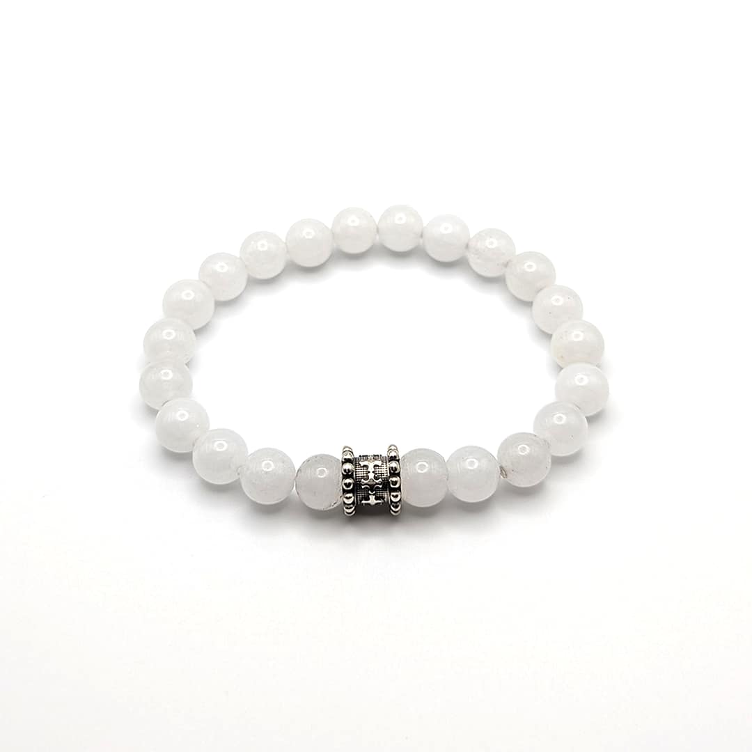 METAL + BEADED BARREL CHARM BRACELET S8 (925 White Jade)