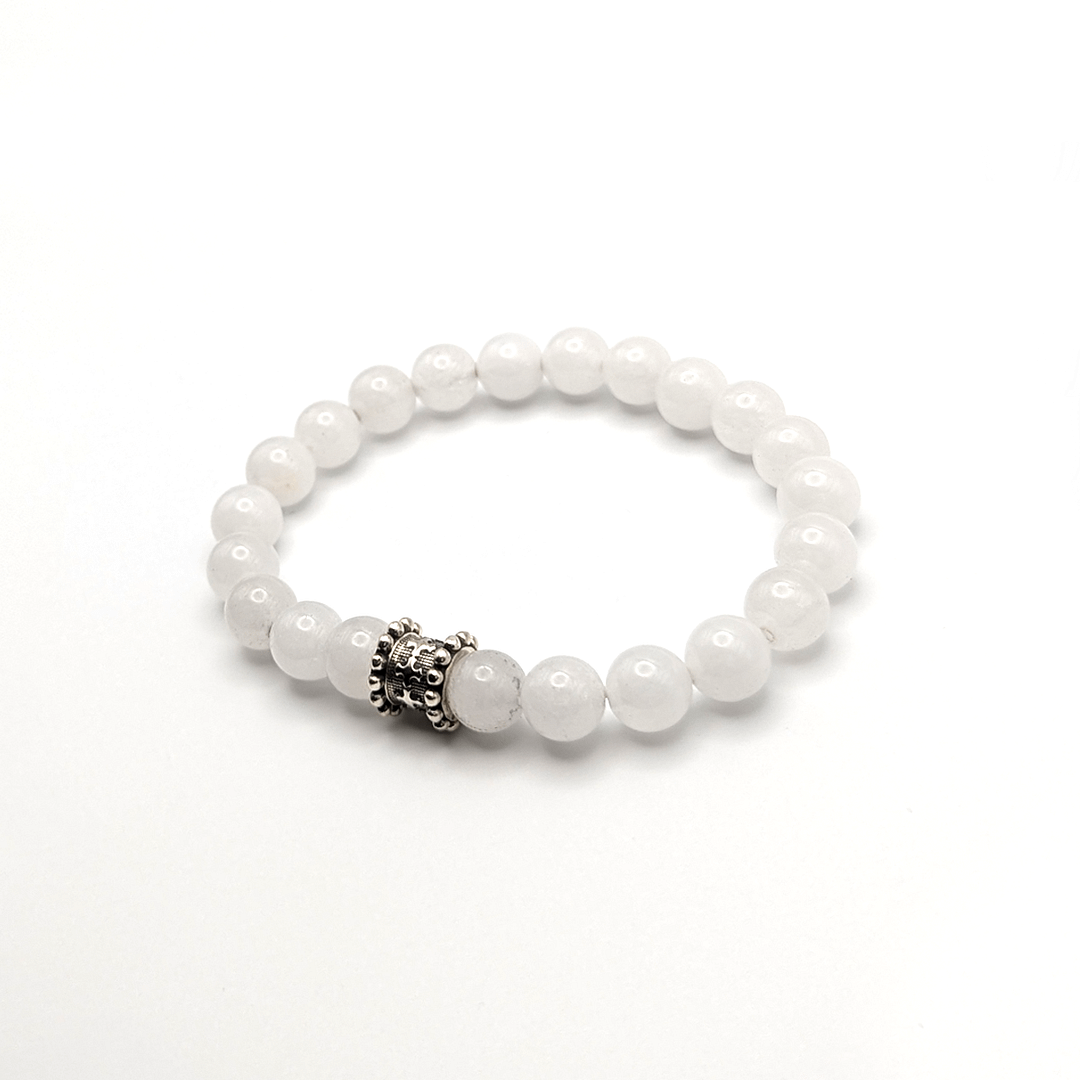 METAL + BEADED BARREL CHARM BRACELET S8 (925 White Jade) - Image 3