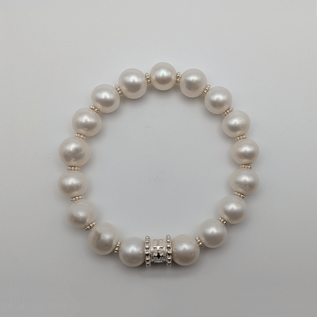METAL + PEARL SM BARREL CHARM BRACELET S10 (925 Freshwater Pearl) - Image 3