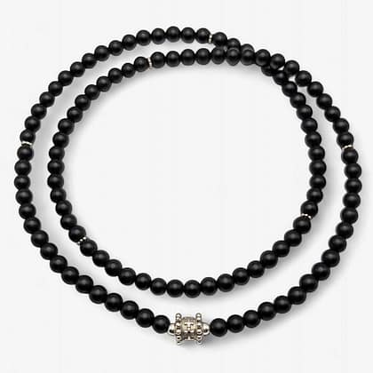 METAL + BEADED NECKLACE 2 BLACK ONYX MATTE FLOWER 266 (925 Black Onyx Matte)