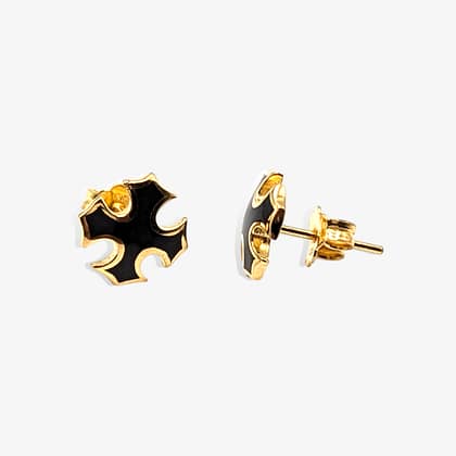 METAL + PS STUD EARRINGS 15 (925 18K YG Vermeil Cold Enamel Black)
