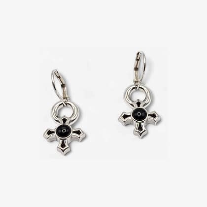 METAL + P SIGN LB G'STONE DROP EARRINGS (925 Black Onyx Cabochon)