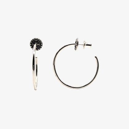 METAL + STUDDED HOOP EARRINGS 352 (925 Black Oxidized)