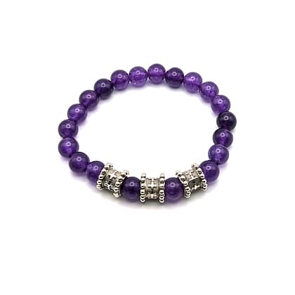 METAL + BEADED BARREL CHARM BRACELET 3S8 (925 Amethyst)