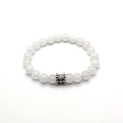 METAL + BEADED BARREL CHARM BRACELET S8 (925 White Jade)