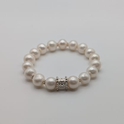 METAL + PEARL SM BARREL CHARM BRACELET S10 (925 Freshwater Pearl)