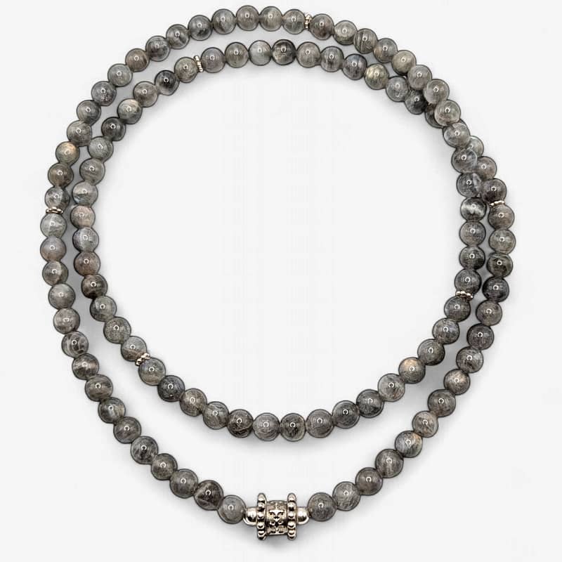 METAL + BEADED NECKLACE 2 LAB FLOWER 266 (925 Labradorite)