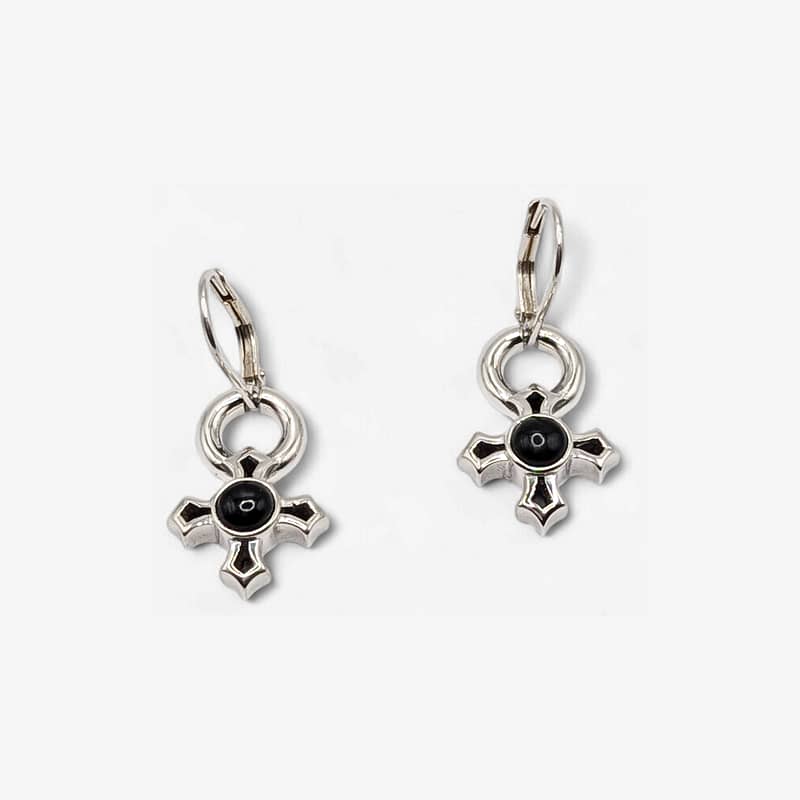 METAL + P SIGN LB G'STONE DROP EARRINGS (925 Black Onyx Cabochon)