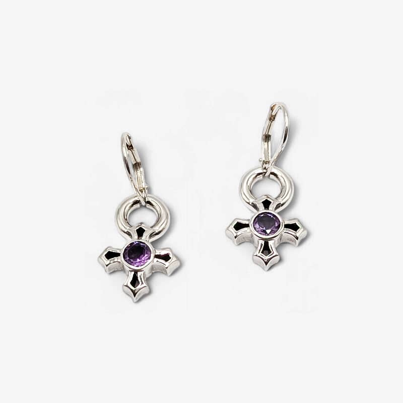 METAL + P SIGN LB G'STONE DROP EARRINGS (925 Faceted Amethyst)