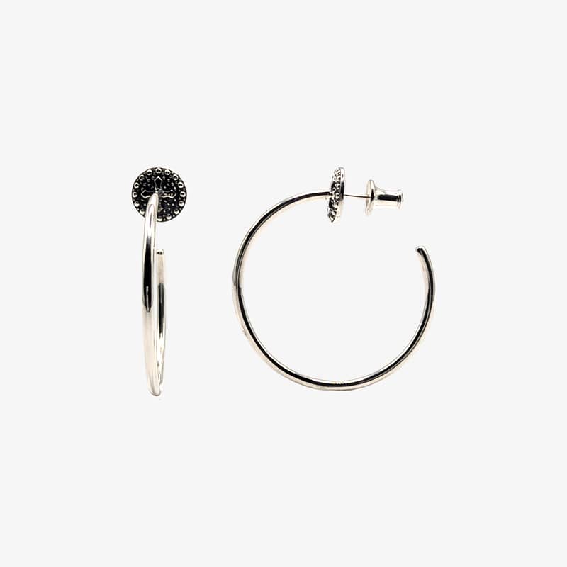 METAL + STUDDED HOOP EARRINGS 352 (925 Black Oxidized)