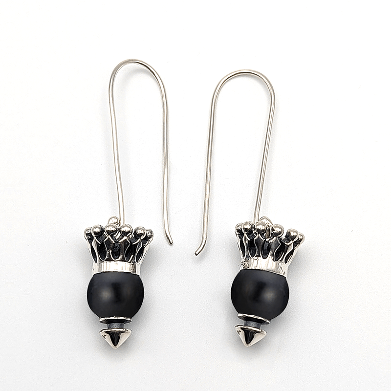 METAL + LONG BALI HOOK CROWN DROP EARRINGS SPIKED 10