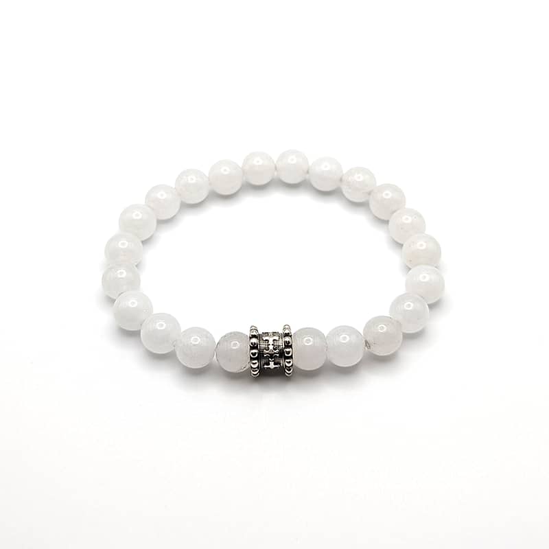 METAL + BEADED BARREL CHARM BRACELET S8 (925 White Jade)