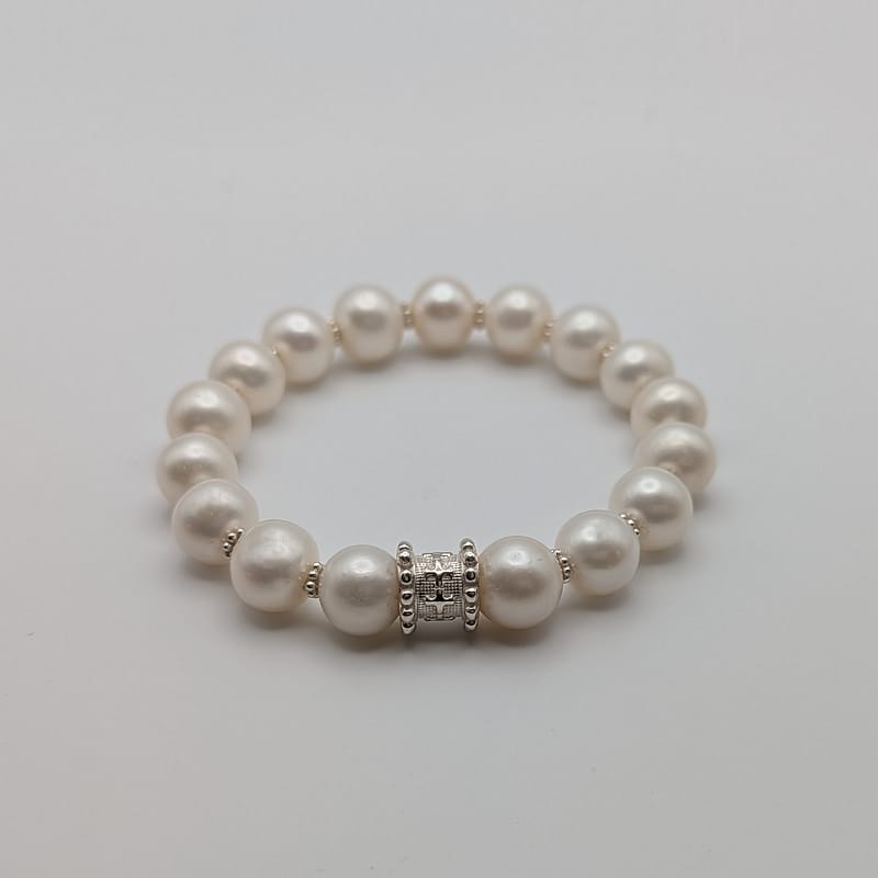 METAL + PEARL SM BARREL CHARM BRACELET S10 (925 Freshwater Pearl)